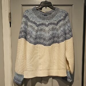 NWT Democracy SWEATER Navy Cream Patterned Cable Knit Size 2x Women